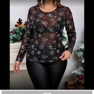 Black Sheer Mesh Snowflake Blouse